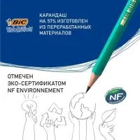 Карандаш чернографитный (простой) НВ, BIC Evolution, заточенный, пластиковый, c ластиком, шестигранный, зелёный корпус