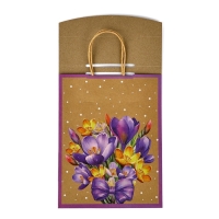 Пакет с клапаном &laquo;Подарок&raquo;, цветы, крафт, глиттер, 19,5 &times; 10 &times; 25.2 см