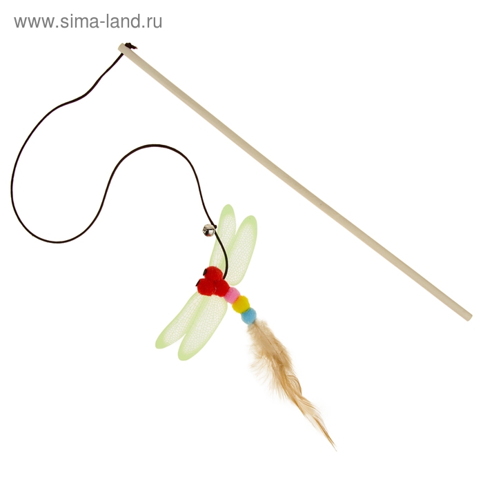 Дразнилка-удочка "Стрекоза", деревянная палочка 40 см, микс цветов