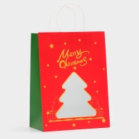 Пакет подарочный новогодний с окном "Ёлка" 26 х 35 х 16 см.