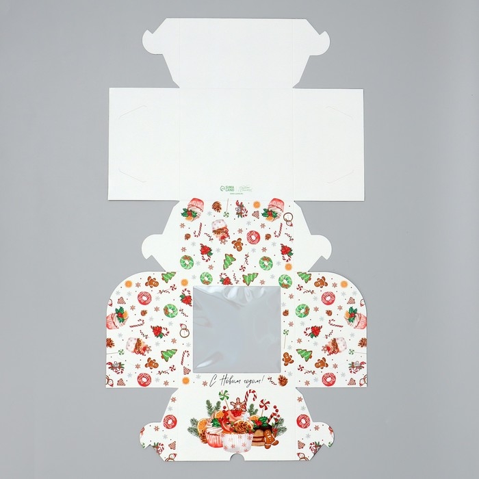 Коробка складная на 4 капкейка с окном &laquo;С Новым годом!&raquo;, сладости, 16 х 16 х 10 см, Новый год