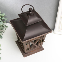 Подсвечник дерево на 1 свечу "Фонарь" тёмное дерево 26х15,4х15,4 см