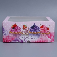 Коробка для капкейков, кондитерская упаковка с окном, 9 ячеек &laquo;Капкейки&raquo;, 25 х 25 х 10 см