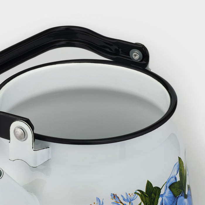 Чайник с кнопкой &laquo;Цветы синие&raquo;, 3,5 л, индукция, цвет белый