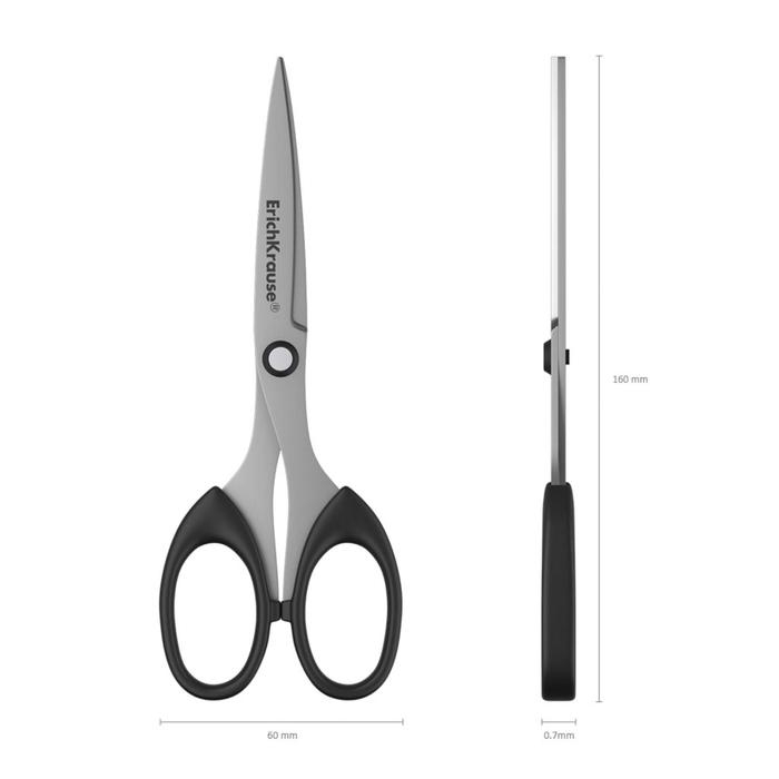 Ножницы ErichKrause Top Model, 16 см, с увеличенной толщиной лезвий из нержавеющей стали, чёрные
