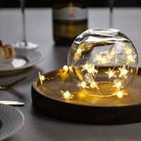 Гирлянда &laquo;Нить&raquo; 2 м роса с насадками &laquo;Снежная звезда&raquo;, IP20, серебристая нить, 20 LED, 2 режима, батарейки ААх2 (нет в комплекте), свечение тёплое белое