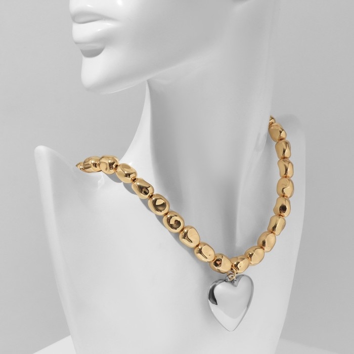 Кулон на декоративной основе &laquo;Сердце&raquo; объёмное, цвет золото с серебром, 40 см