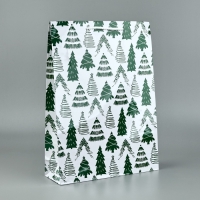 Пакет подарочный новогодний ламинированный &laquo;Ёлочки&raquo;, L 28 х 38 х 9 см