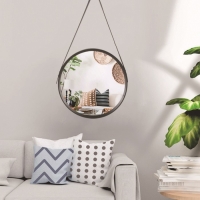 Зеркало настенное Black Leather, круглое, d = 52 см, на кожаном ремне