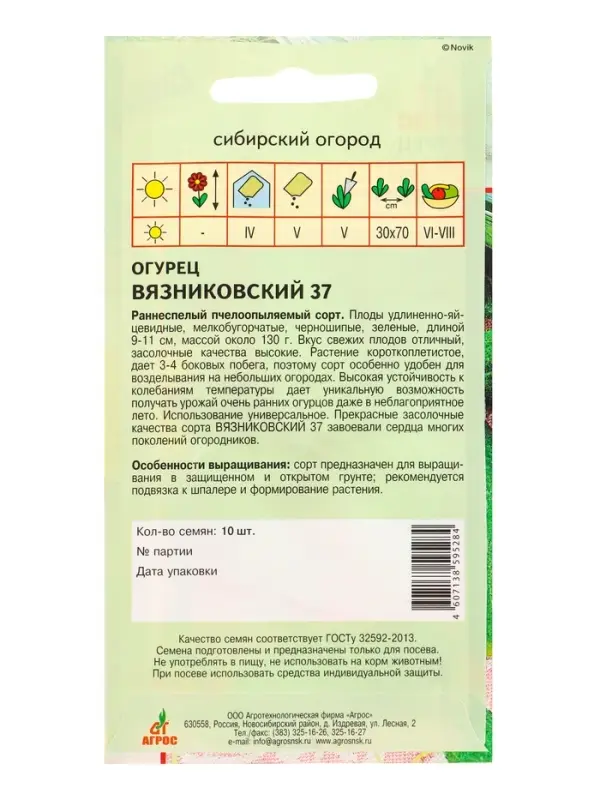 Семена Огурец "Вязниковский 37"10 шт
