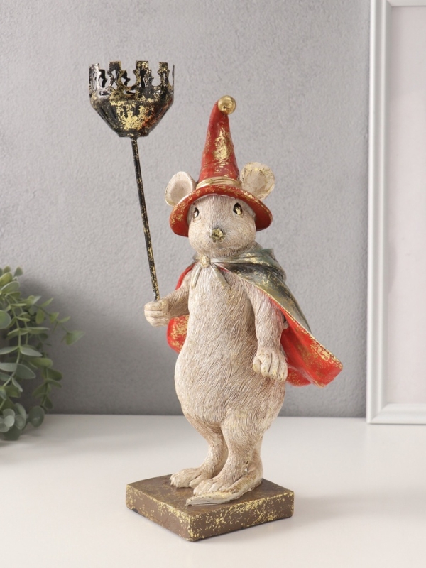 Сувенир полистоун подсвечник "Мышонок-волшебник" 16х18,5х32 см