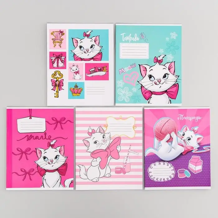 Тетрадь в клетку 12 листов, 5 видов МИКС, обложка мелованный картон, &laquo;Коты аристократы&raquo;