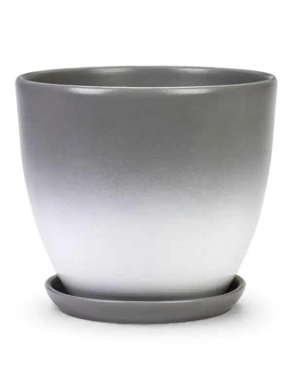 Горшок цветочный с поддоном 5 л, d122/h19,5 см серый керамика, "Туман" (М)
