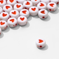 Бусина из акрила &laquo;Сердце&raquo; в круге, 7&times;4 мм, (набор 10 г), цвет красно-белый