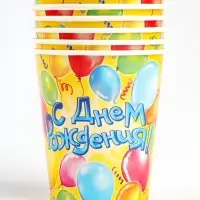 Набор бумажной посуды одноразовый &laquo;С днем рождения&raquo; воздушные шары: 6 тарелок, 6 стаканов