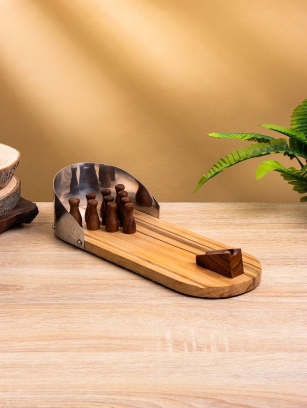 Настольная игра "Мини боулинг" 30х11х6 см, манговое дерево, алюминий