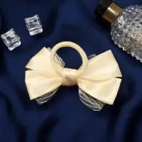 Резинка для волос бант "Школьница" классика двойной полоски, 11х7 см, бежевый