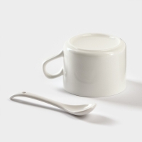 Набор кружек керамический на подставке из бамбука BellaTenero, 9 предметов: 4 кружки 150 мл, 4 ложки, подставка, цвет белый