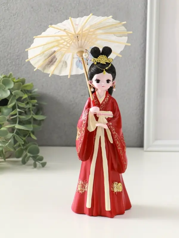 Сувенир полистоун "Девочка в кимоно с зонтиком" красный 12х13,8х25 см