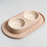 Миска для животных "Мур-мяу" 0,3л двойная на подставке, бежевая