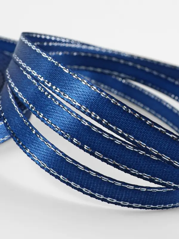 Лента атласная, с серебряным люрексом, 6 мм, 23&plusmn;1 м, синяя №038