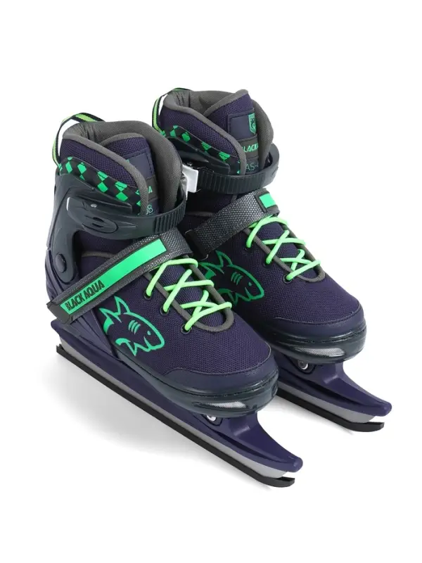 Коньки детские раздвижные BlackAqua, р. 31-34, для фитнеса, синие, зелёные