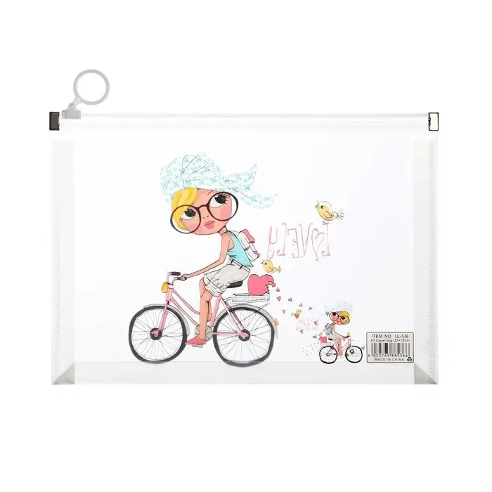 Папка-конверт на молнии формат А5, 180мкр, с рисунком "Маленькая девочка", МИКС