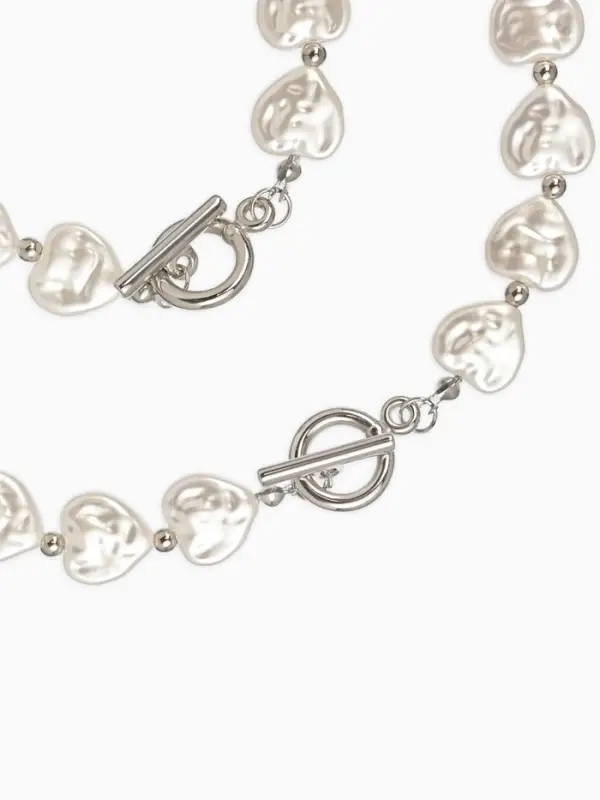 Набор 2 пред-та: бусы,браслет "Жемчуг барочный", сердечки, 40/18см, цвет белый в серебре