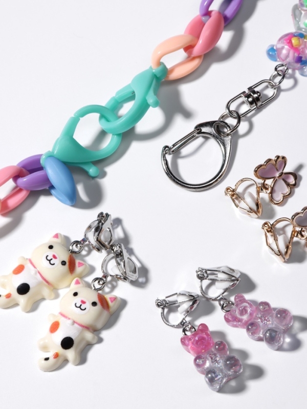 Набор "Выбражулька" 6 пр.: цепочка единорог. 3 пары клипс кот, мишки, бабочки, брелок мишка   108411