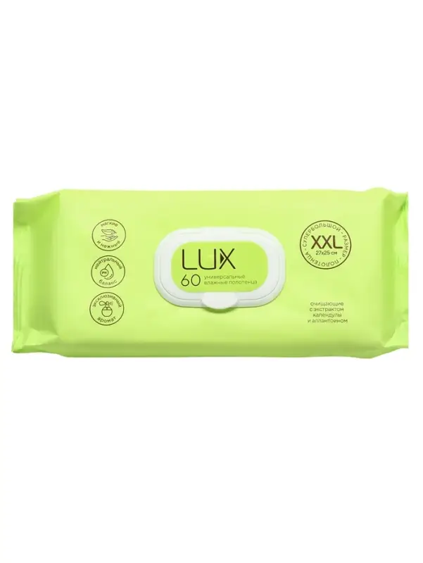 Влажные полотенца XXL универсальные с календулой и аллантонином пластик клапаном LUX №60