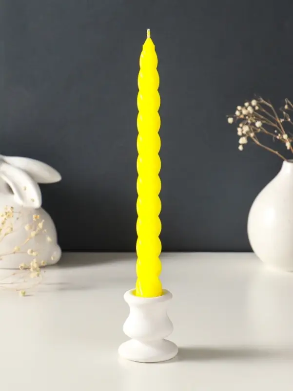 Набор свечей витых, 2,3х 24,5 см, 5 ч, 50 г, 2 штуки, жёлтый