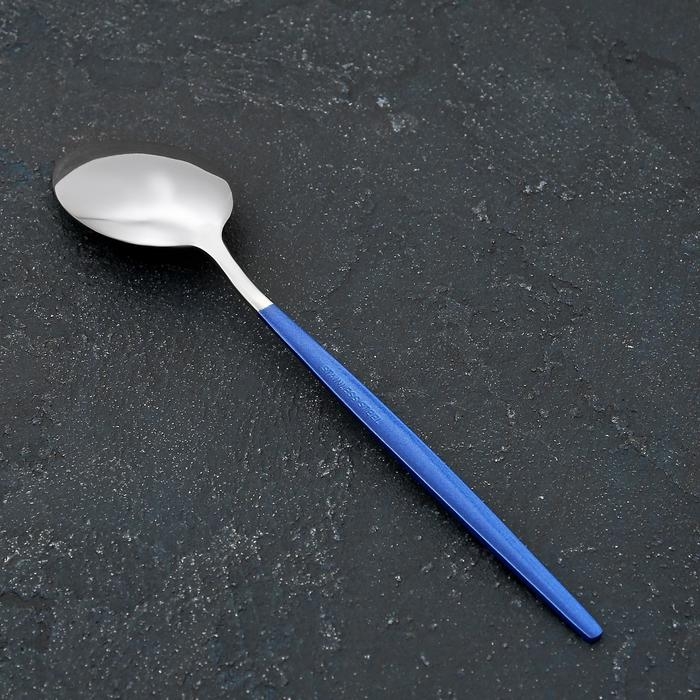 Ложка столовая из нержавеющей стали Magistro &laquo;Блинк&raquo;, длина 22 см, на подвесе, цвет серебряный, синяя ручка