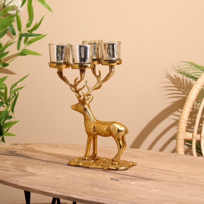 Подсвечник на 4 свечи "Олень" алюминий 18х20х35 см