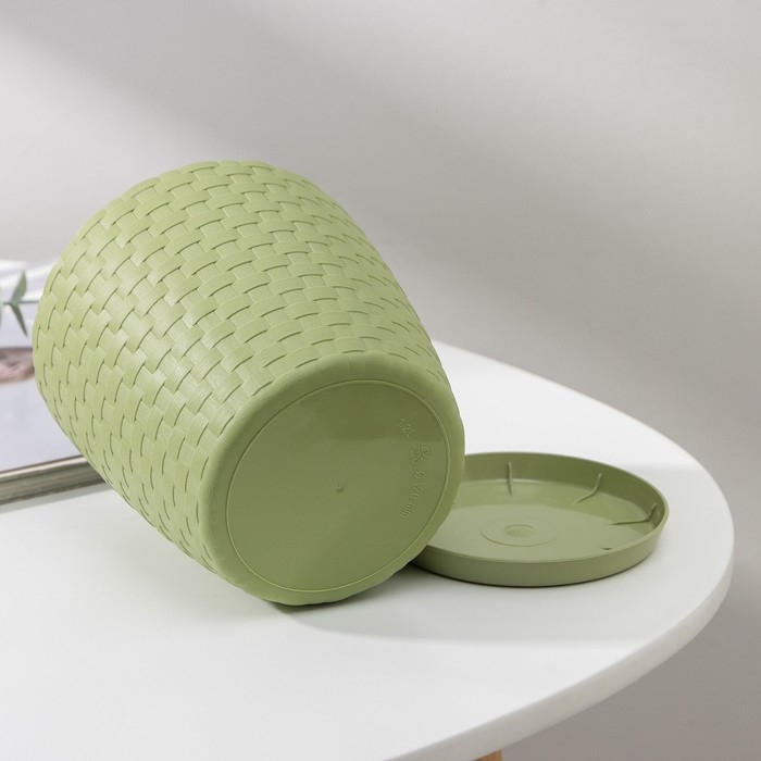 Горшок для цветов с поддоном &laquo;Ротанг&raquo;, 1,2 л, цвет оливковый