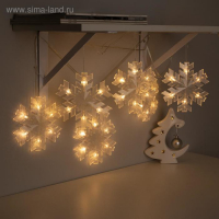 Гирлянда &laquo;Нить&raquo; 2 м с насадками &laquo;Снежинка матовая&raquo;, IP20, прозрачная нить, 36 LED, свечение тёплое белое, 220 В