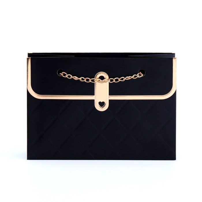 Пакет для цветов, ручка цепь, "Чёрный", с золотым тиснением, 15 х 10,5 х 10 см