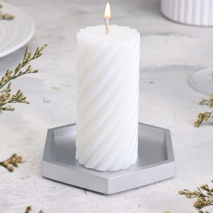 Подсвечник "Шестигранник. Мрамор" из гипса,9,7х11,3х1см,серебро