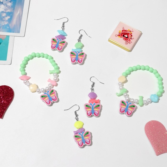 Набор детский &laquo;Выбражулька&raquo; 2 предмета: серьги, браслет, бабочки, цвет МИКС