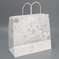 Пакет подарочный новогодний крафтовый Winter, 32 х 28 х 15 см, Новый год