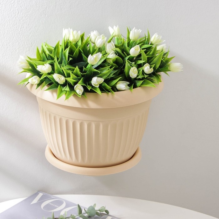 Горшок с поддоном настенный &laquo;Ливия&raquo;, 4,6 л, цвет белая глина