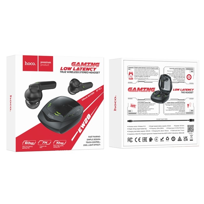 Наушники Hoco EW28, TWS, игровые, беспроводные, вакуумные, BT 5.3, 40/320 мАч, чёрные Наушники Hoco EW28, TWS, игровые, беспроводные, вакуумные, BT 5.3, 40/320 мАч, чёрные