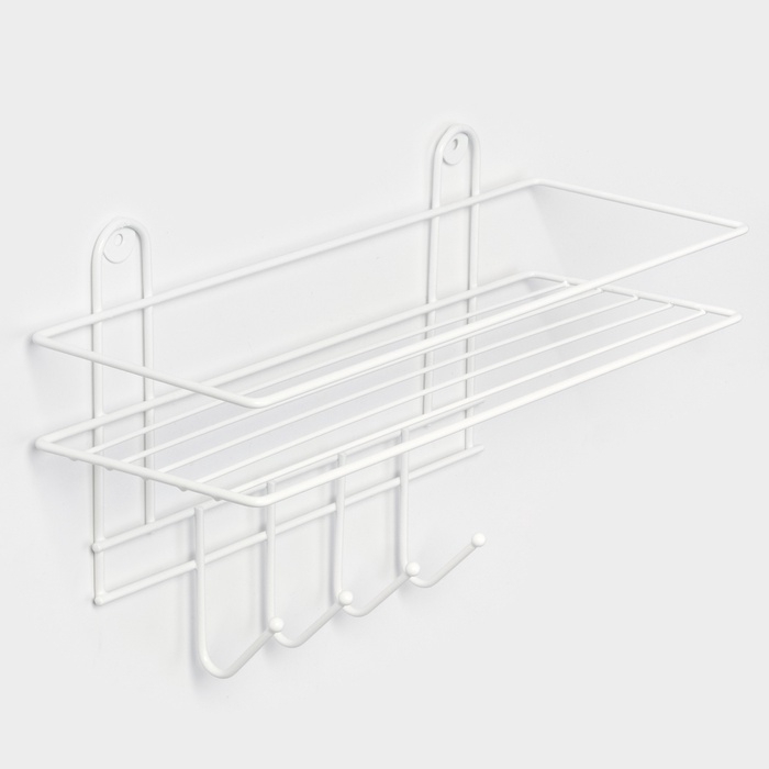 Полка для ванной прямая, 4 крючка, 33&times;12,5&times;4,5 см, цвет белый