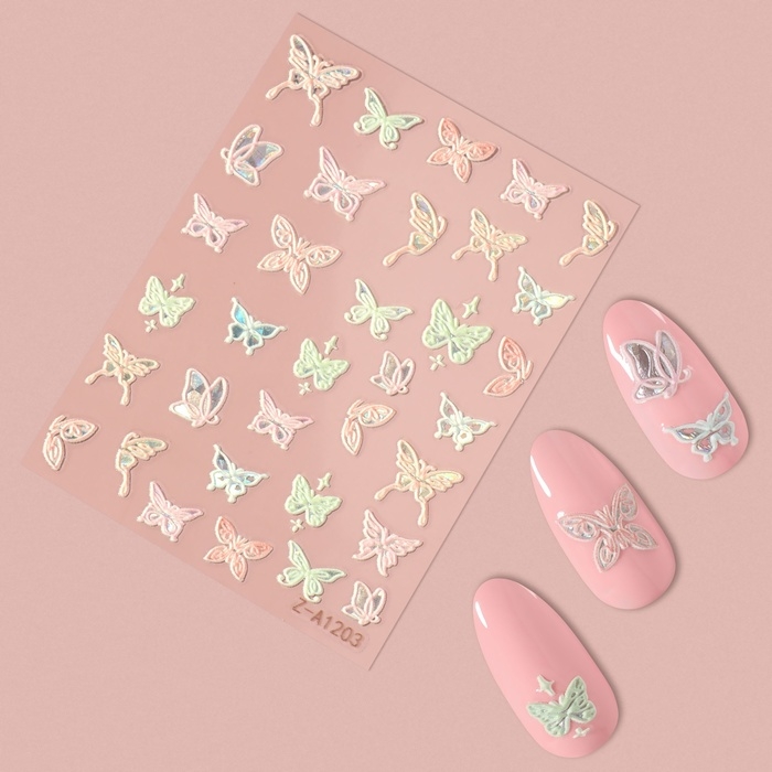 Наклейки для ногтей &laquo;Бабочки&raquo;, объёмные, разноцветные/голографические