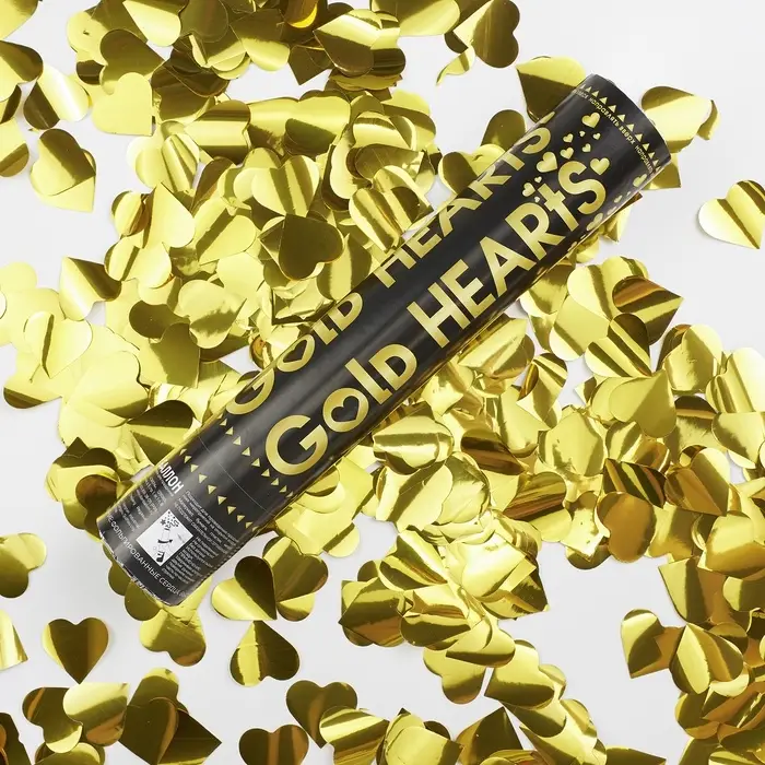 Хлопушка пневматическая "Сердца" фольга, золото, металлик, (12/30 см)