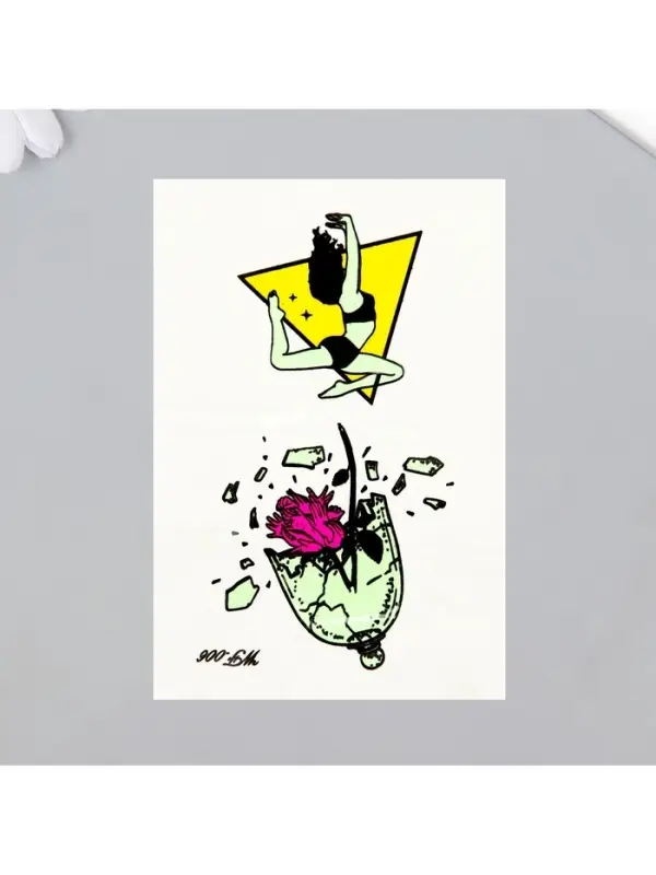 Переводные тату на тело светящиеся цветные &laquo;Девушка и роза в осколках&raquo;, 14.3&times;7.5 см