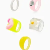 Набор колец 5 шт "Стиль лёгкий" цветы и сердечки, размер МИКС (17-19), цветные