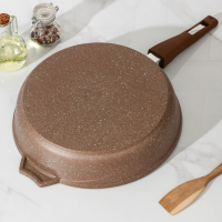 Сковорода &laquo;Гранит&raquo;, d=30 см, съёмная ручка, стеклянная крышка, антипригарное покрытие, цвет коричневый