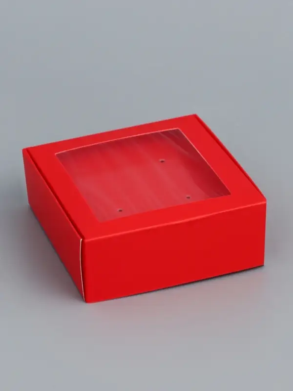 Коробка для бижутерии с PVC окном 8&times;8&times;3 см, красный
