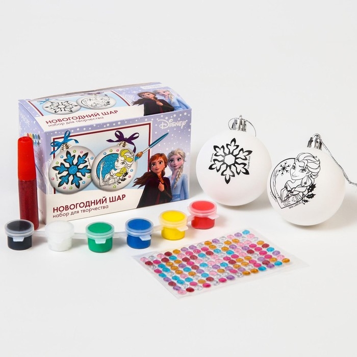 Ёлочные шары под раскраску на новый год &laquo;Холодное сердце&raquo;, 2 шт, набор для творчества