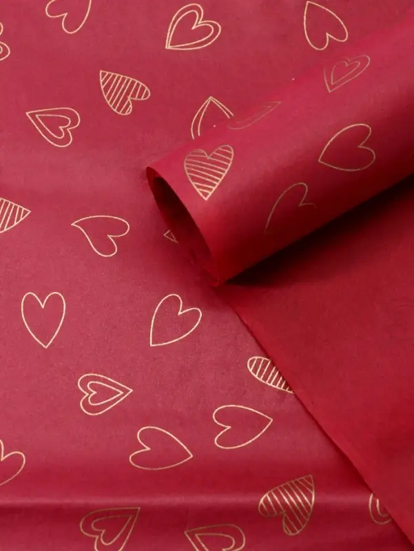 Бумага упаковочная тишью, &laquo;Сердечки&raquo;, 50 см &times; 70 см 17 грамм, винная